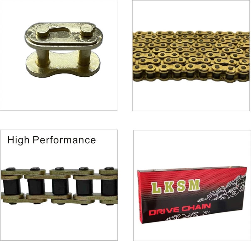 LUSM 420 Motorcycle Chain Gold 132 Link Standard Roller Chain with 10 Connecting Master Link for 100cc 110cc 125cc Dirt Pit Bike ATV Quad Go Kart Mini Bike Scooter - Image 4